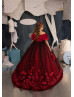 Off Shoulder Velvet Tulle Elegant Flower Girl Dress